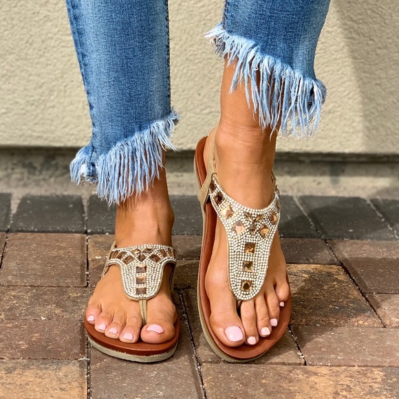 Golden Girl Rhinestone Cluster Embellished Sandal - Picture 6 of 8